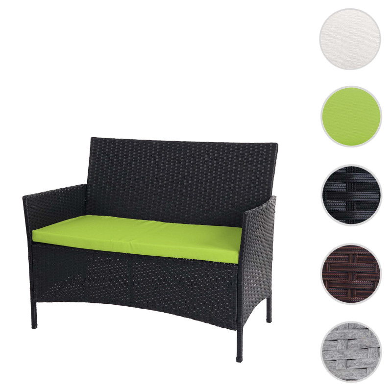 Banc de jardin Halden en polyrotin, banquette - anthracite, coussin vert