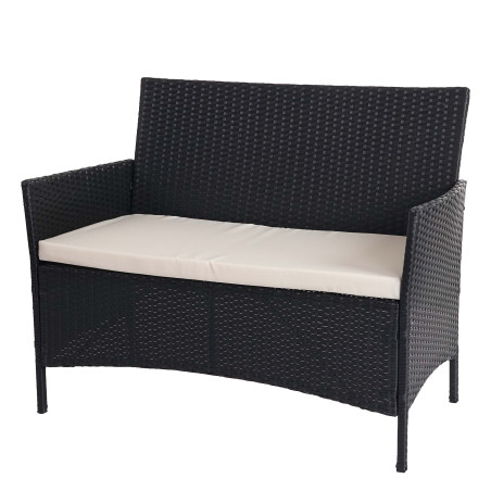 Banc de jardin Halden en polyrotin, banquette - anthracite, coussin crème