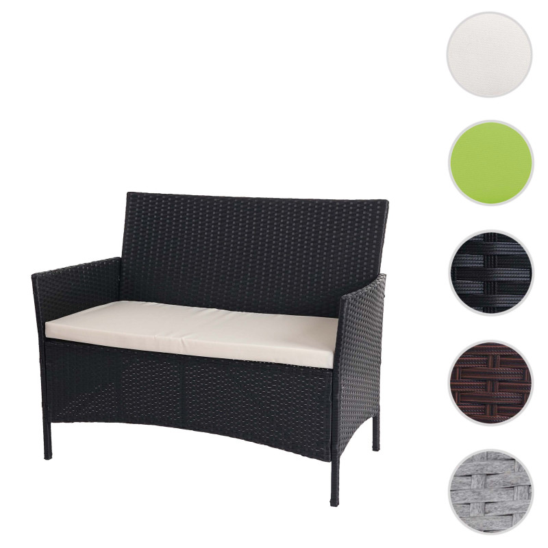 Banc de jardin Halden en polyrotin, banquette - anthracite, coussin crème