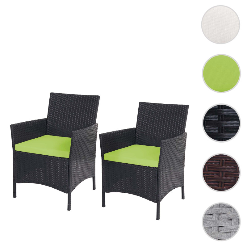 2x fauteuil de jardin Halden en polyrotin, fauteuil en osier - anthracite, coussin vert