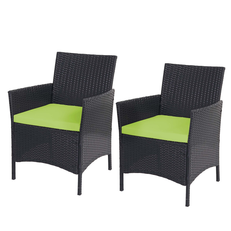 2x fauteuil de jardin Halden en polyrotin, fauteuil en osier - anthracite, coussin vert