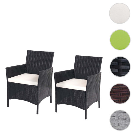 2x fauteuil de jardin Halden en polyrotin, fauteuil en osier - anthracite, coussin crème