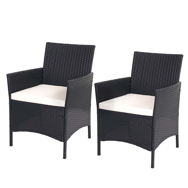 2x fauteuil de jardin Halden en polyrotin, fauteuil en osier - anthracite, coussin crème