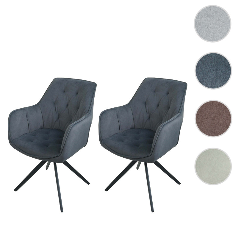 Lot de 2 chaises de salle à manger rembourrée chaise avec accoudoirs, pivotante, métal tissu/textile - anthracite