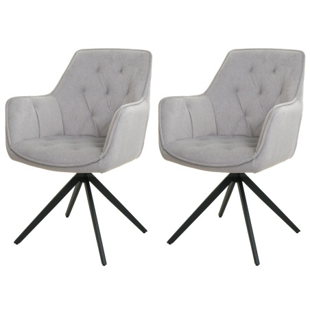 Lot de 2 chaises de salle à manger rembourrée chaise avec accoudoirs, pivotante, métal tissu/textile - gris clair