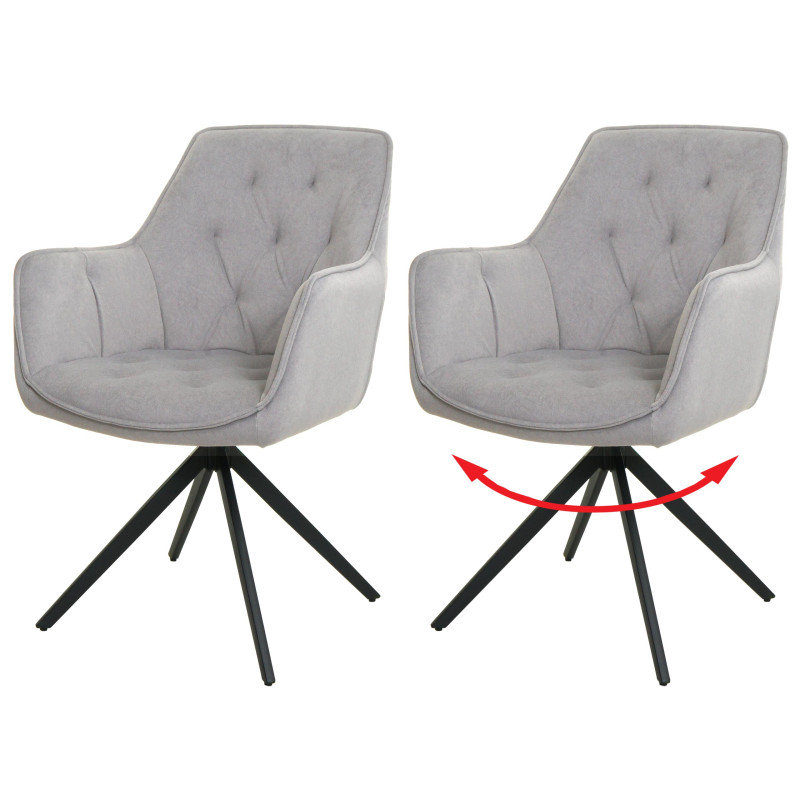 Lot de 2 chaises de salle à manger rembourrée chaise avec accoudoirs, pivotante, métal tissu/textile - gris clair