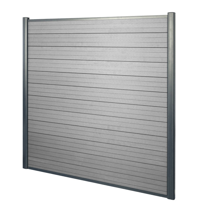 WPC pare-vue Sarthe, abat-vent, clôture, aluminium premium - élément de base, 1,90m, gris