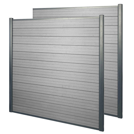 WPC pare-vue Sarthe, abat-vent, clôture, aluminium premium - lot de 2, 3,75m, gris