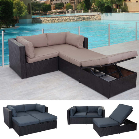 Garniture de jardin Adana, polyrotin, set lounge, aluminium - marron, coussins beige