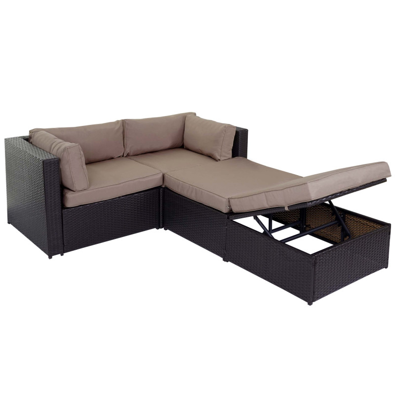 Garniture de jardin Adana, polyrotin, set lounge, aluminium - marron, coussins beige