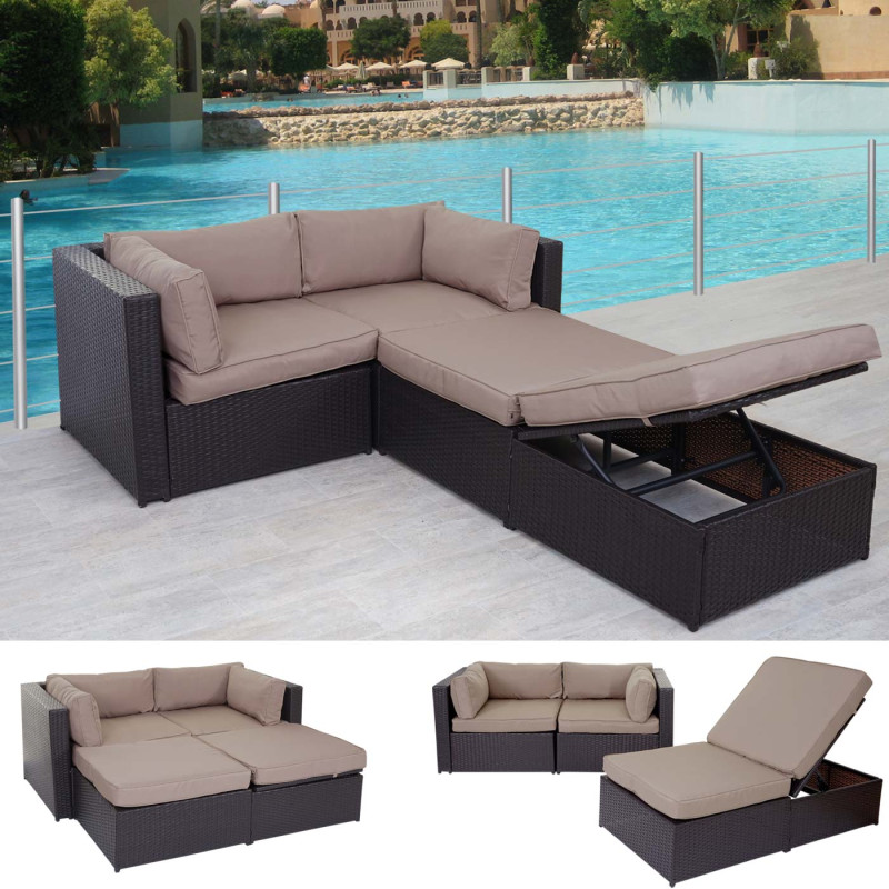 Garniture de jardin Adana, polyrotin, set lounge, aluminium - marron, coussins beige