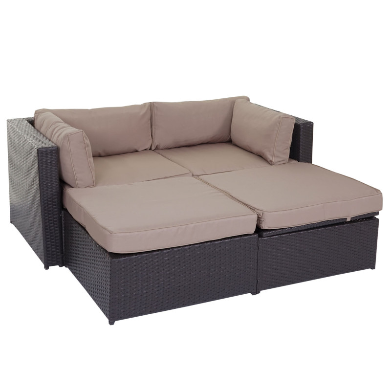 Garniture de jardin Adana, polyrotin, set lounge, aluminium - marron, coussins beige