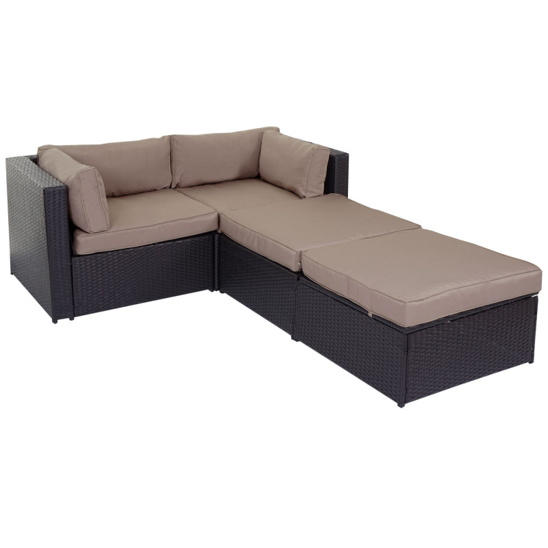 Garniture de jardin Adana, polyrotin, set lounge, aluminium - marron, coussins beige