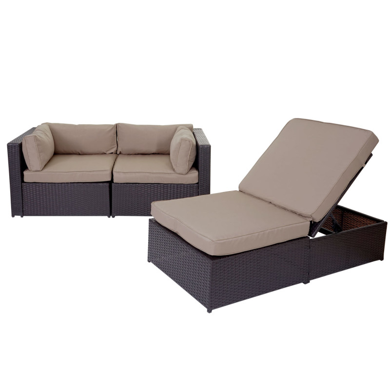 Garniture de jardin Adana, polyrotin, set lounge, aluminium - marron, coussins beige