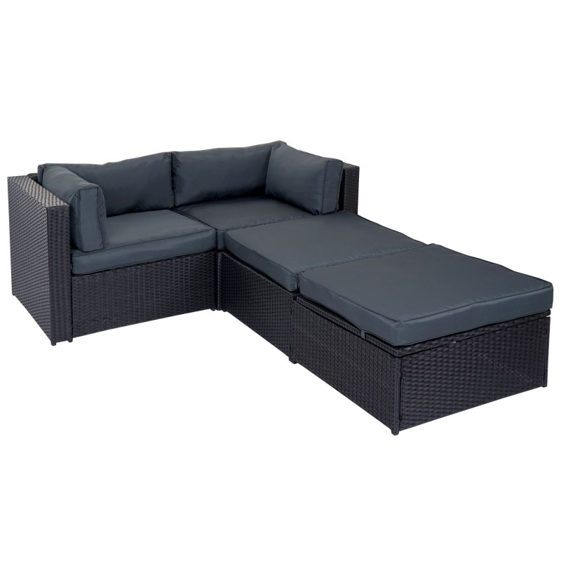 Garniture de jardin Adana, polyrotin, set lounge, aluminium - noir, coussins gris