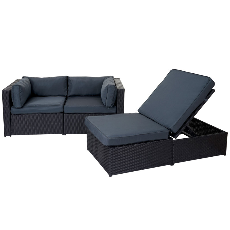 Garniture de jardin Adana, polyrotin, set lounge, aluminium - noir, coussins gris