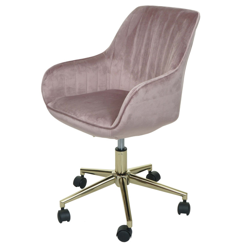 Chaise de bureau chaise pivotante chaise de bureau chaise inclinable, velours avec accoudoirs pied doré - rose