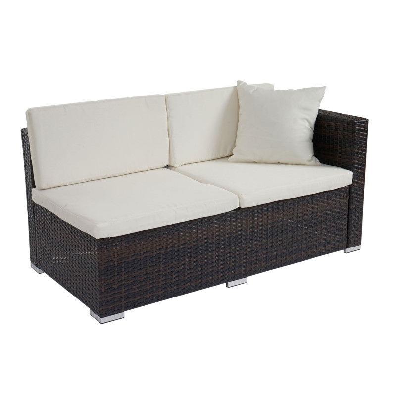 Garniture polyrotin ROM Basic, canapé, fauteuil, set lounge - marron chiné, coussin crème