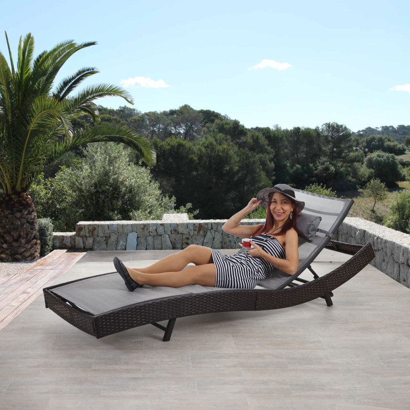 Chaise longue Savannah, polyrotin, bain de soleil - marron chiné, enveloppe gris