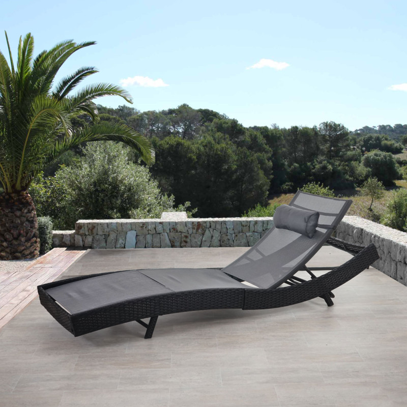 Chaise longue Savannah, polyrotin, bain de soleil - anthracite, enveloppe gris