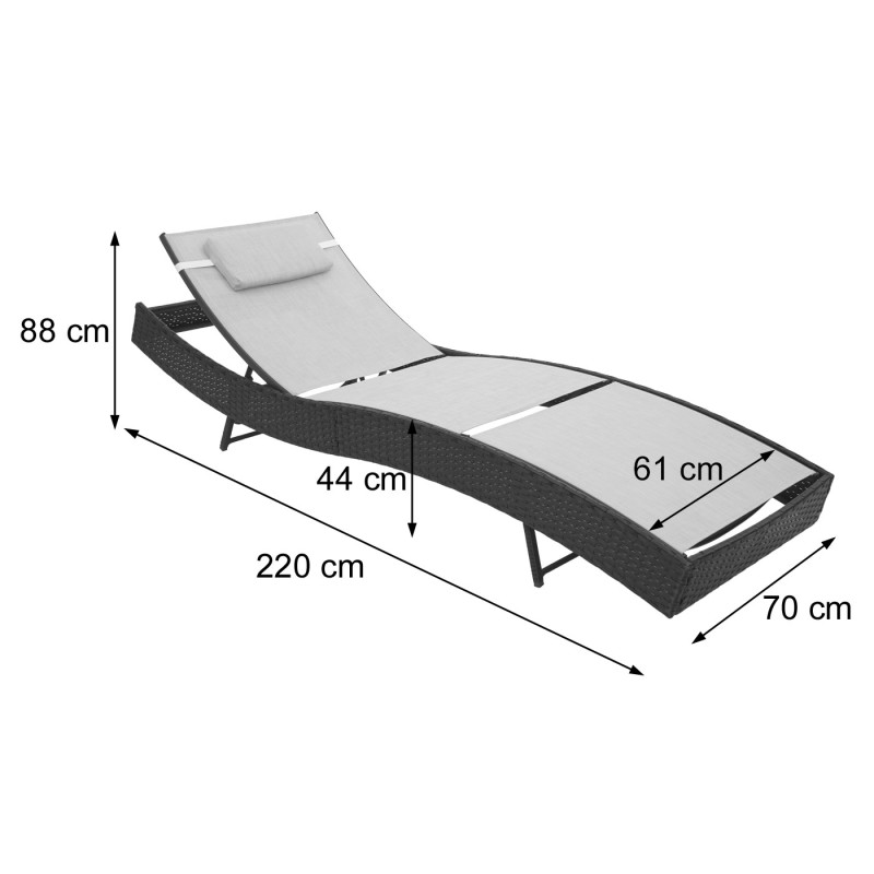 Chaise longue Savannah, polyrotin, bain de soleil - anthracite, enveloppe gris