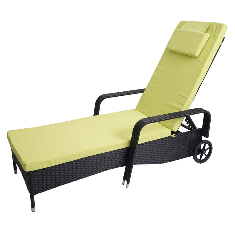 Chaise longue Carrara, polyrotin, bain de soleil, couchette, alu - anthracite, coussin vert clair