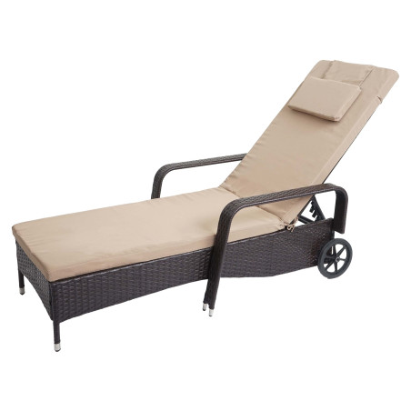 Chaise longue Carrara, polyrotin, bain de soleil, couchette, alu - anthracite, coussin beige