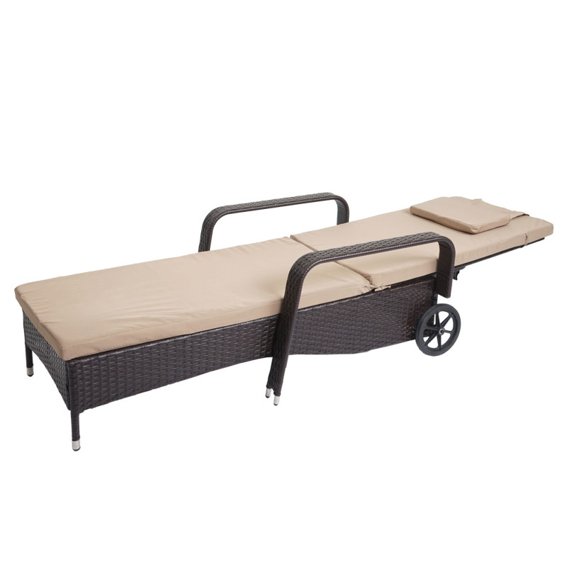 Chaise longue Carrara, polyrotin, bain de soleil, couchette, alu - anthracite, coussin beige