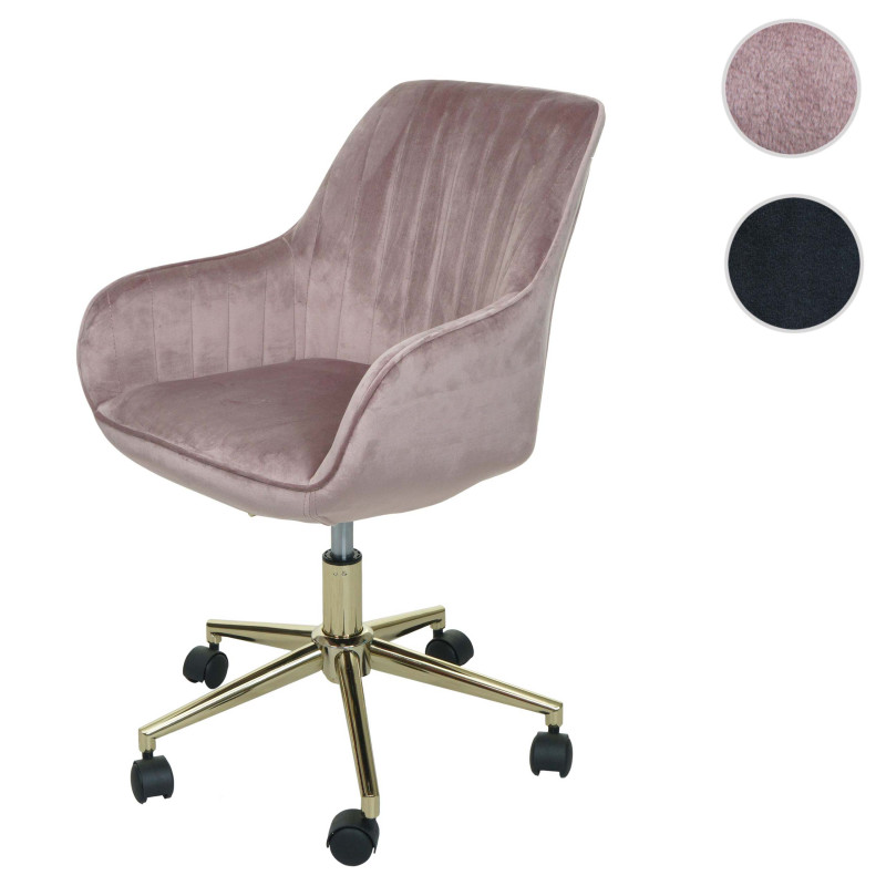 Chaise de bureau chaise pivotante chaise de bureau chaise inclinable, velours avec accoudoirs pied doré - rose