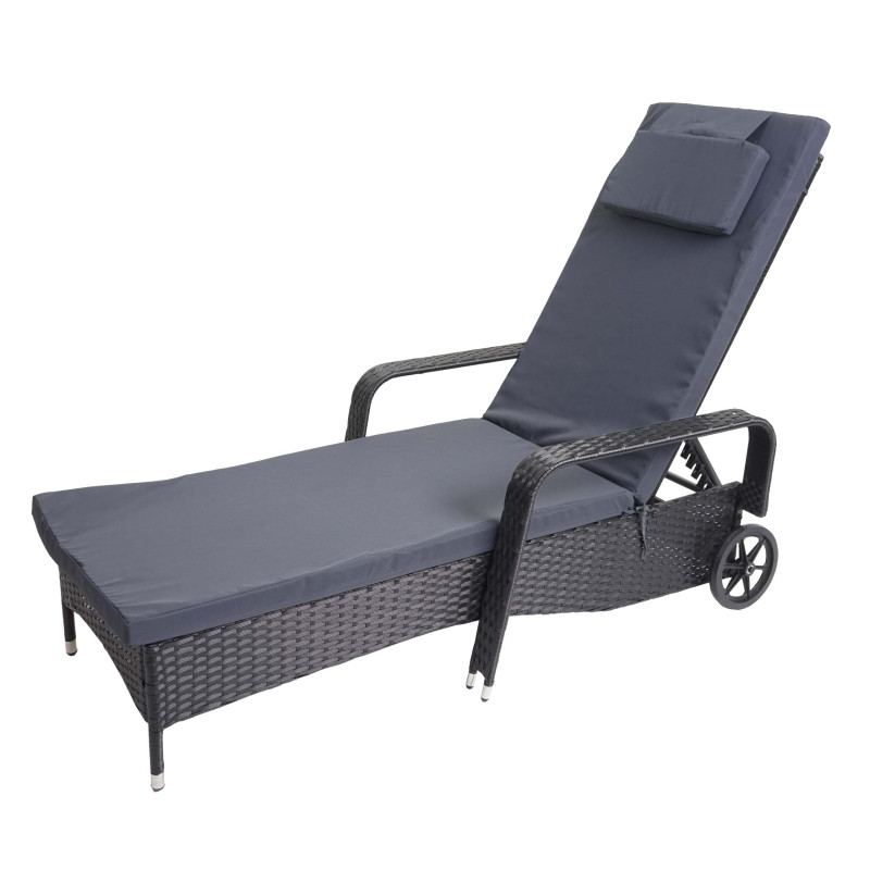 Chaise longue Carrara, polyrotin, bain de soleil, couchette, alu - anthracite, coussin gris