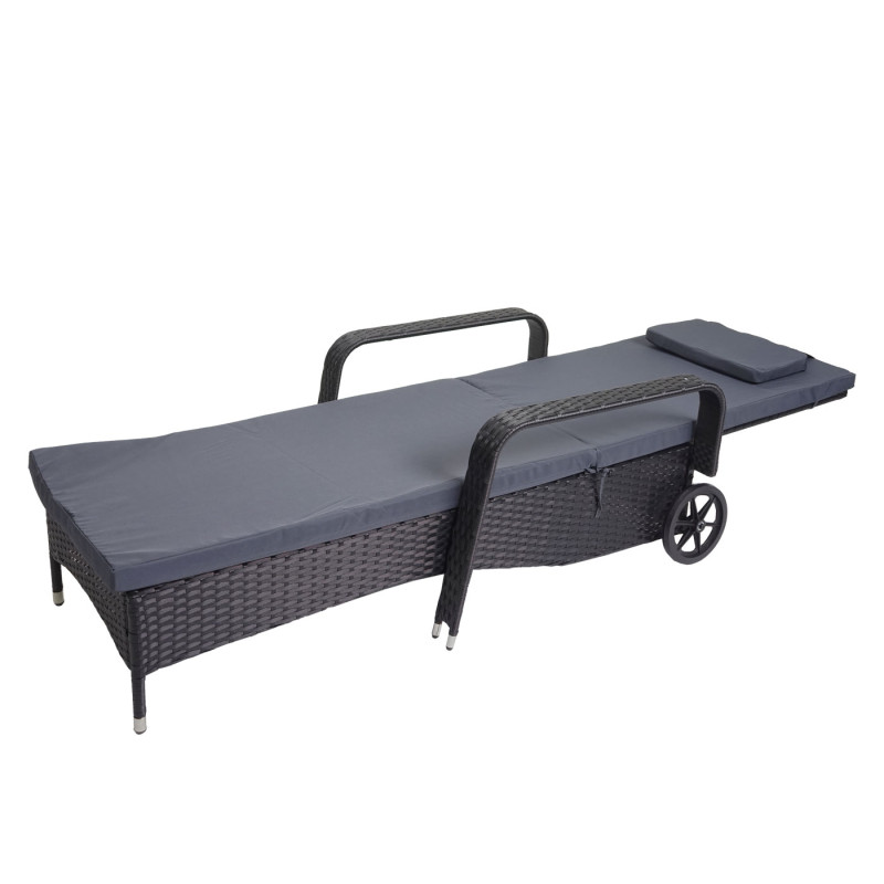 Chaise longue Carrara, polyrotin, bain de soleil, couchette, alu - anthracite, coussin gris