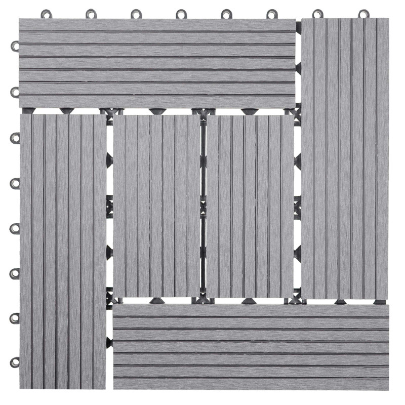 11x carreau WPC Rhone, carrelage de sol, balcon / terrasse, à 30x30cm 1qm - gris décalé