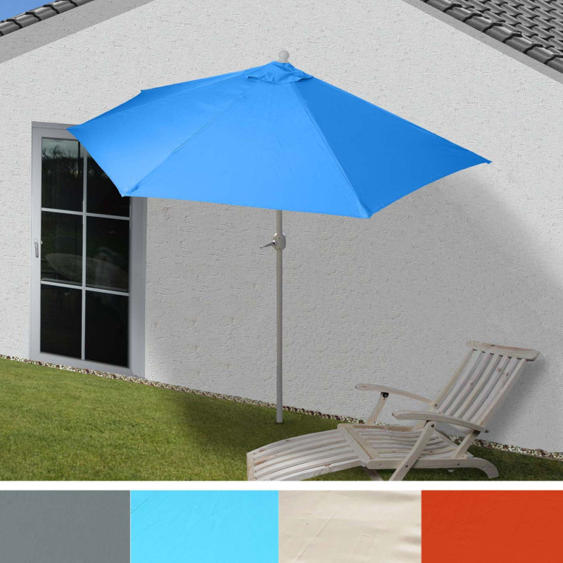 Parasol Parla en alu, hémicycle, parasol de balcon UV 50+ - 300cm bleu avec pied