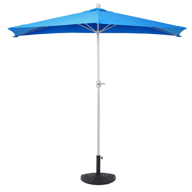 Parasol Parla en alu, hémicycle, parasol de balcon UV 50+ - 300cm bleu avec pied