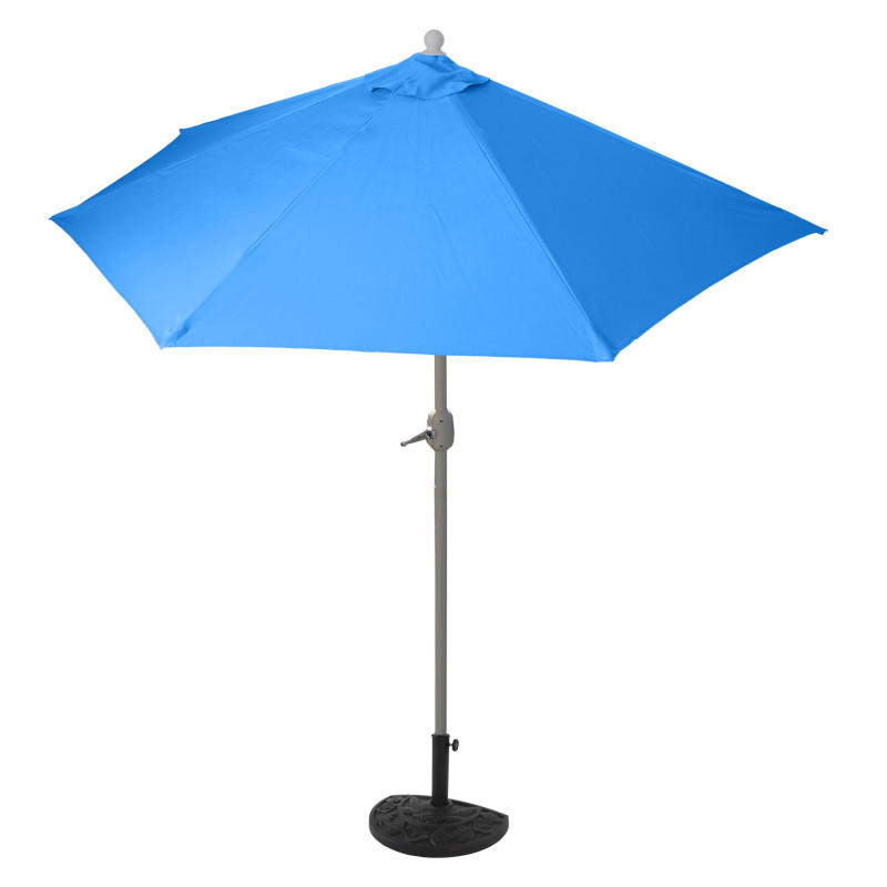 Parasol Parla, hémicycle, parasol de balcon UV 50+ - 300cm bleu avec pied