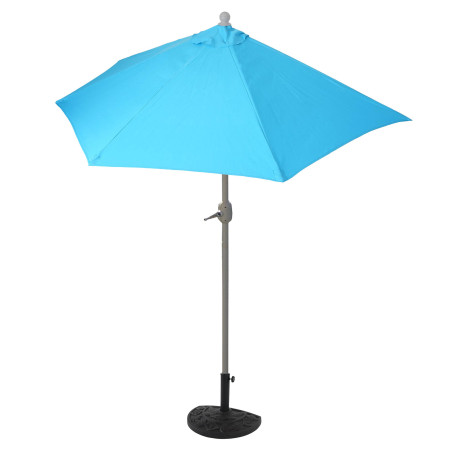 Parasol demi-rond Parla, demi-parasol de balcon, UV 50+ polyester/acier 3kg - 300cm turquoise avec support