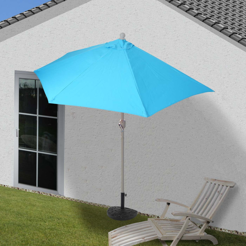 Parasol demi-rond Parla, demi-parasol de balcon, UV 50+ polyester/acier 3kg - 300cm turquoise avec support