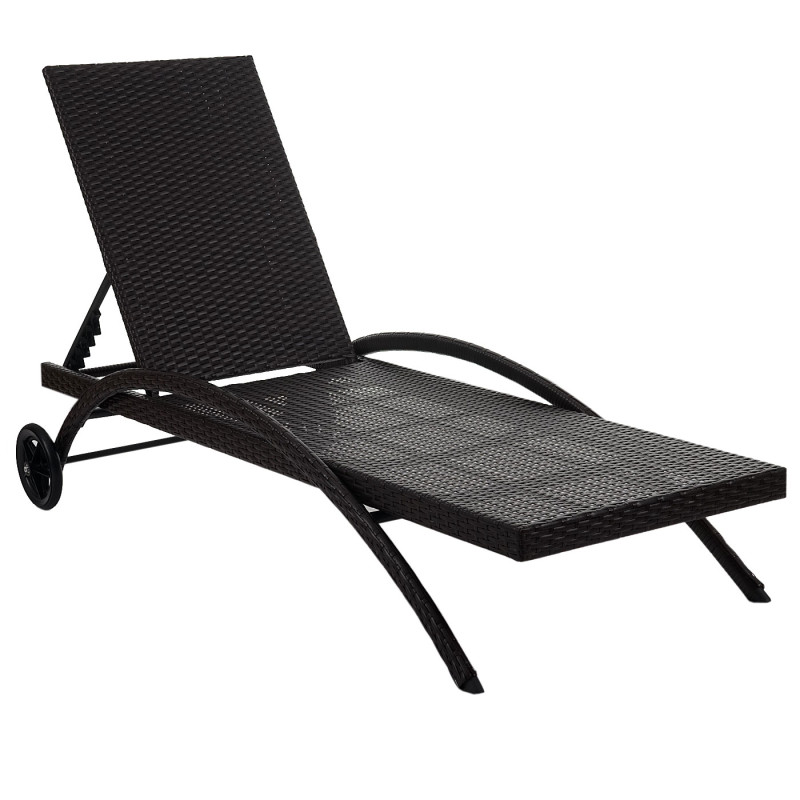 Chaise longue Kastoria, polyrotin, bain de soleil - marron chiné, coussin terre cuite