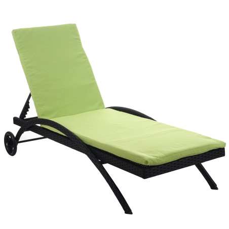 Chaise longue Kastoria, polyrotin, bain de soleil - marron chiné, coussin vert clair