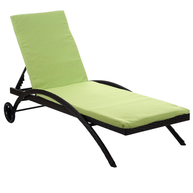 Chaise longue Kastoria, polyrotin, bain de soleil - marron chiné, coussin vert clair