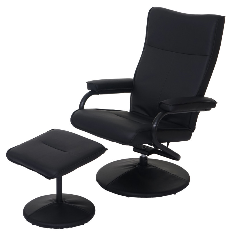 Fauteuil relax Leeds, fauteuil de télévision, avec tabouret, similicuir - noir