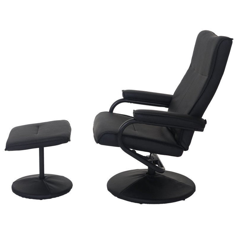 Fauteuil relax Leeds, fauteuil de télévision, avec tabouret, similicuir - noir