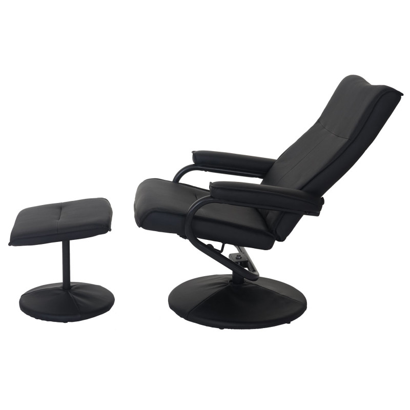 Fauteuil relax Leeds, fauteuil de télévision, avec tabouret, similicuir - noir