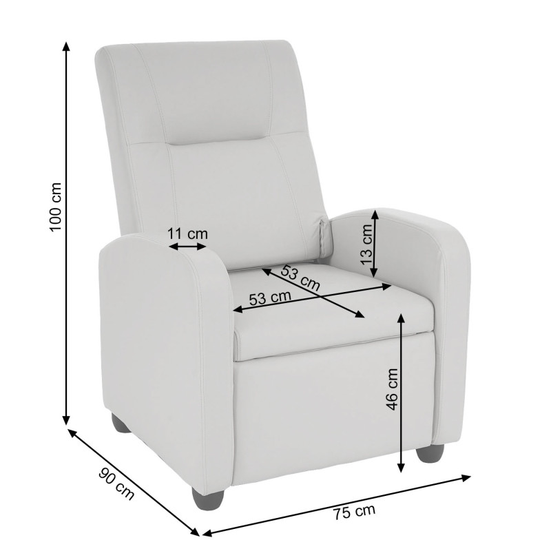 Fauteuil de télé Denver Basic, fauteuil de relaxation, similicuir - blanc