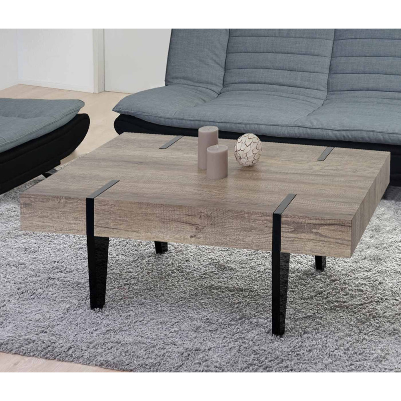 Table basse de salon Kos T575, FSC 40x110x60cm - chêne sauvage, pieds foncés poli fin