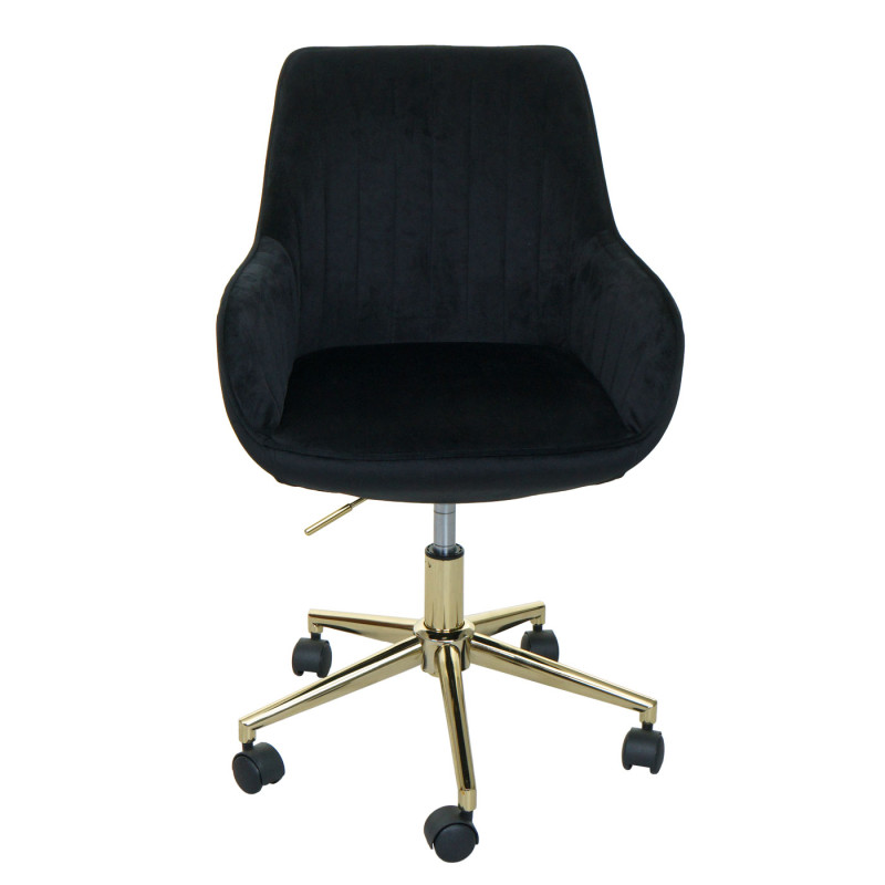 Chaise de bureau chaise pivotante chaise de bureau chaise inclinable, velours avec accoudoirs pied doré - noir