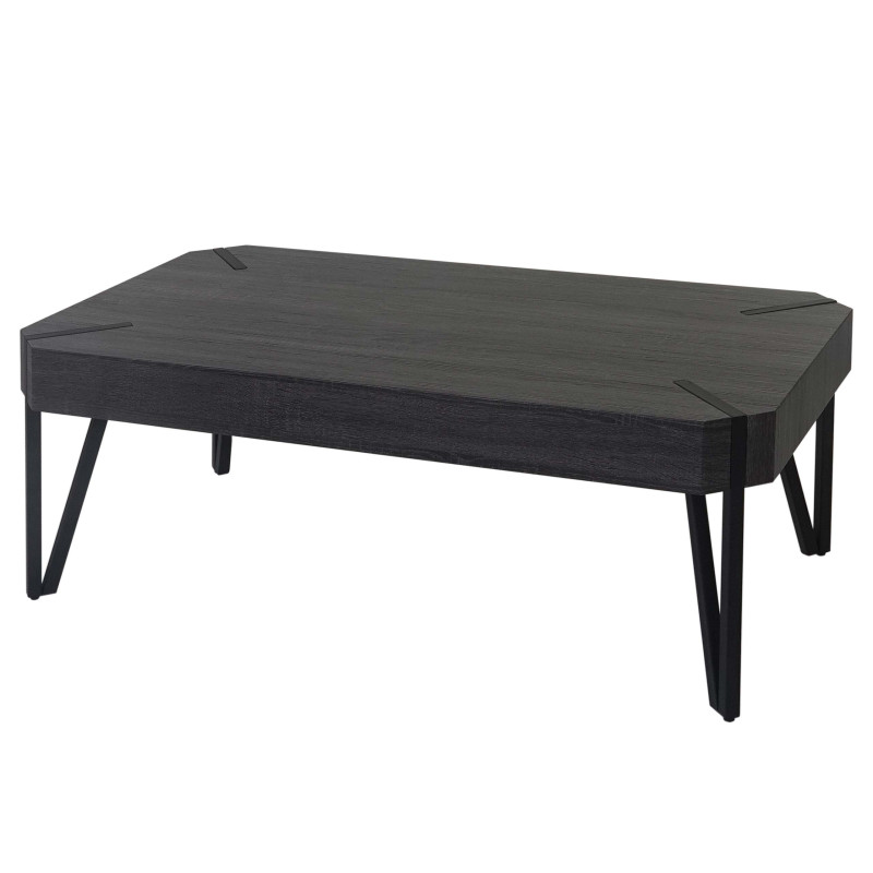 Table basse de salon Kos T573, MVG 43x110x60cm - sonoma noir, pieds métalliques foncés