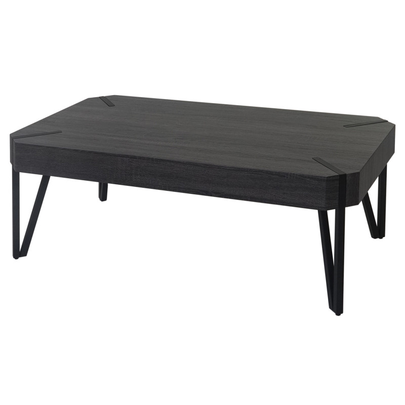 Table basse de salon Kos T573, MVG 43x110x60cm - sonoma noir, pieds métalliques foncés
