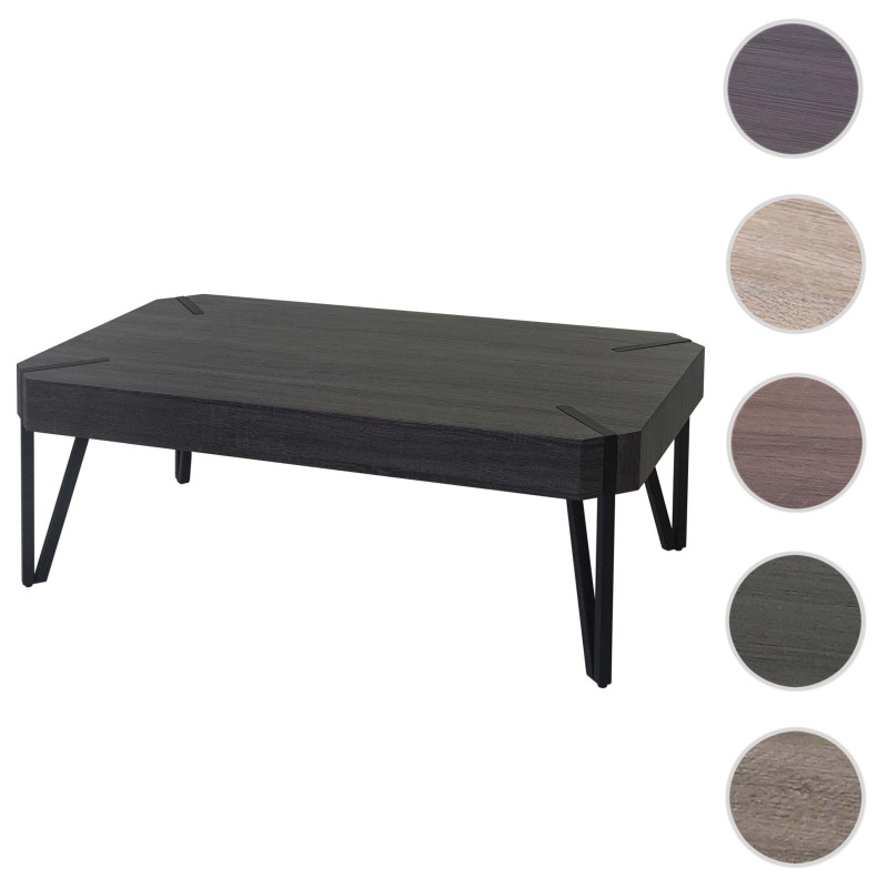 Table basse de salon Kos T573, MVG 43x110x60cm - sonoma noir, pieds métalliques foncés