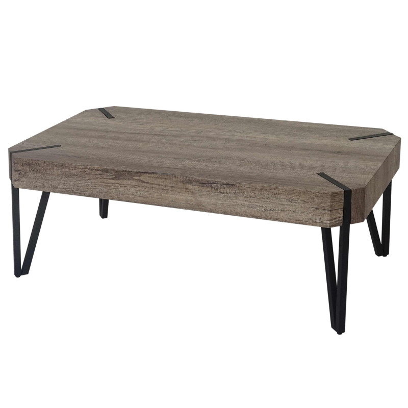 Table basse de salon Kos T573, MVG 43x110x60cm - chêne sauvage, pieds métalliques foncés